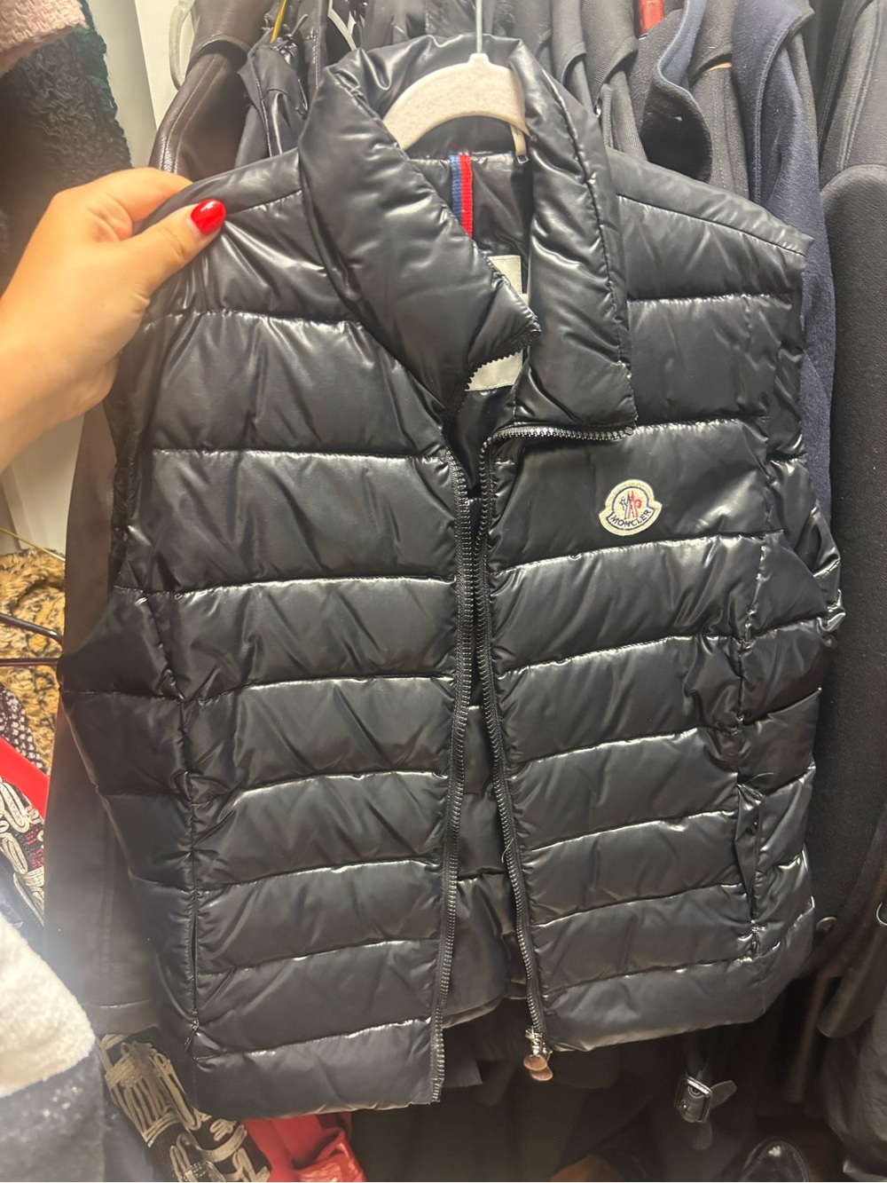 Moncler Shiny Black Quilted Down Vest with Logo Patch
